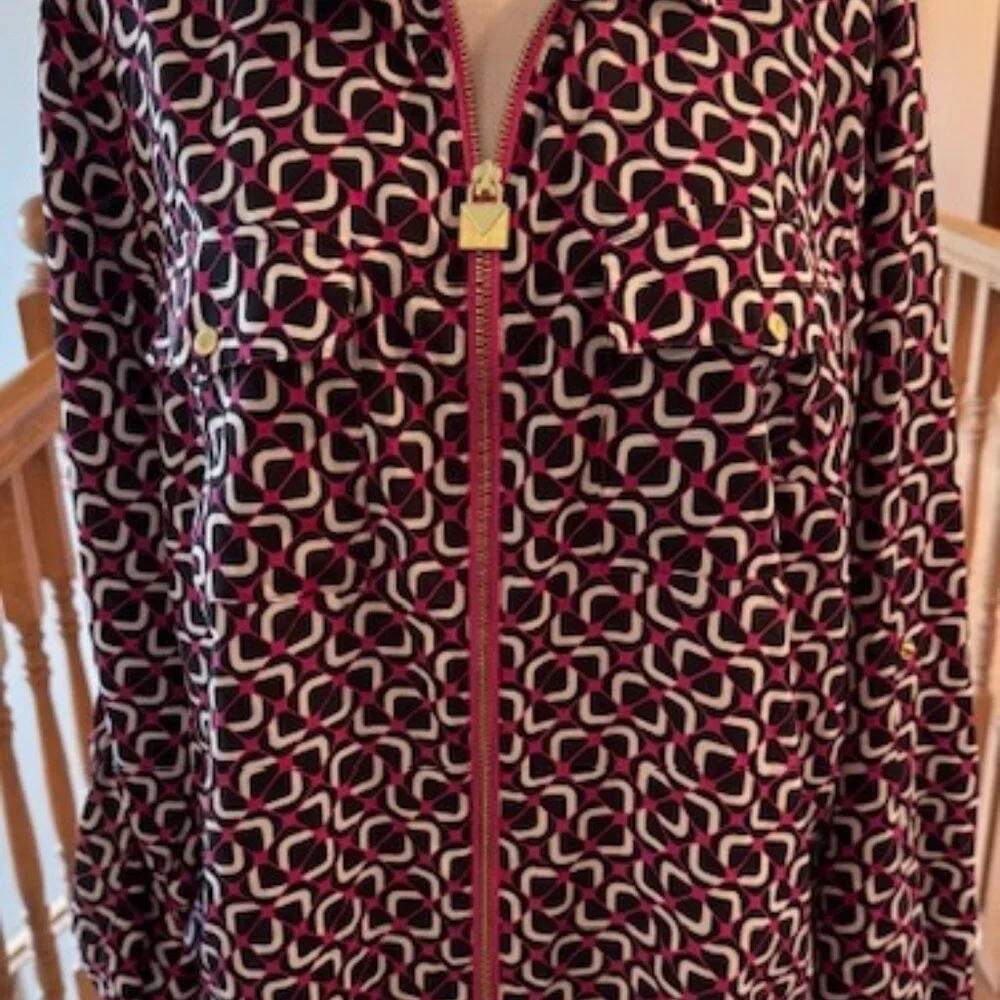 NWT Michael Kors Fuchsia/Black Zip Blouse, 1X - Picture 1 of 5